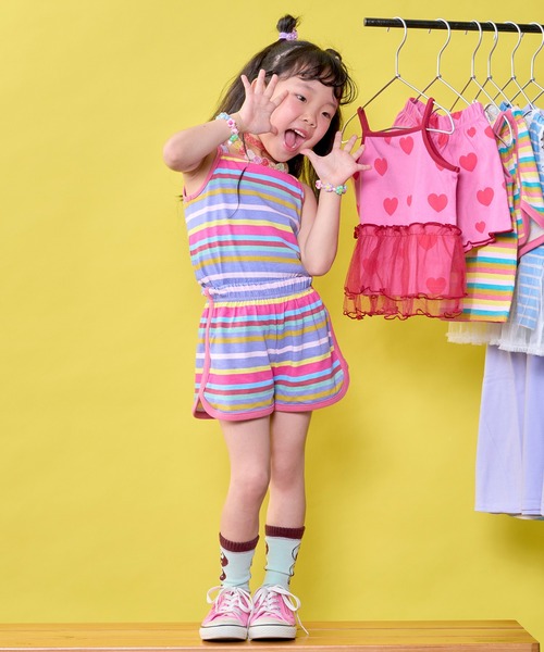 LSP WOW(エルエスピーワオ)の「【Natsumiコラボ】ボーダーサマーセットアップ(セットアップ・キッズ・レインボー/マルチ・130/120/110/100/95/90/80)」の4枚目の写真