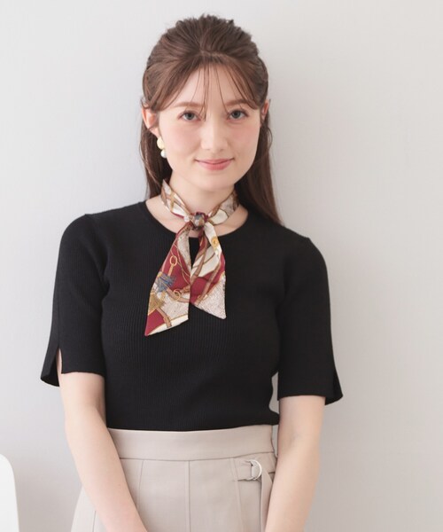 index（インデックス）の「ラメリブ半袖ニット【洗濯機OK】（ニット/セーター・レディース・ブラック系5/サックスブルー系5/ピンク系1/ホワイト系8・42/40/38/36）」の2枚目の写真