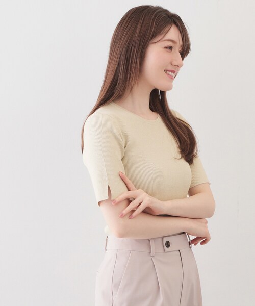 index（インデックス）の「ラメリブ半袖ニット【洗濯機OK】（ニット/セーター・レディース・ブラック系5/サックスブルー系5/ピンク系1/ホワイト系8・42/40/38/36）」の19枚目の写真