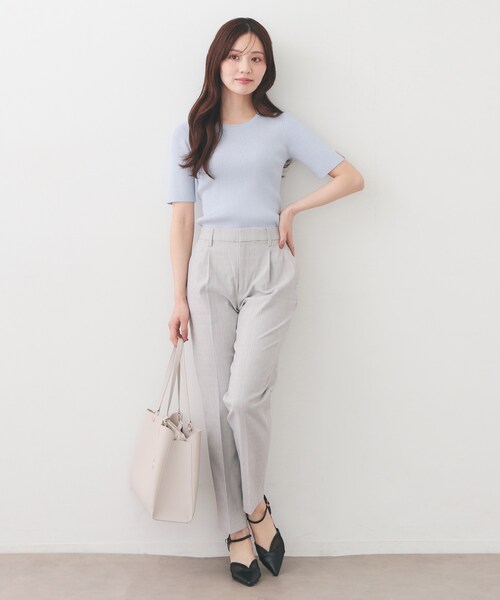 index（インデックス）の「ラメリブ半袖ニット【洗濯機OK】（ニット/セーター・レディース・ブラック系5/サックスブルー系5/ピンク系1/ホワイト系8・42/40/38/36）」の6枚目の写真