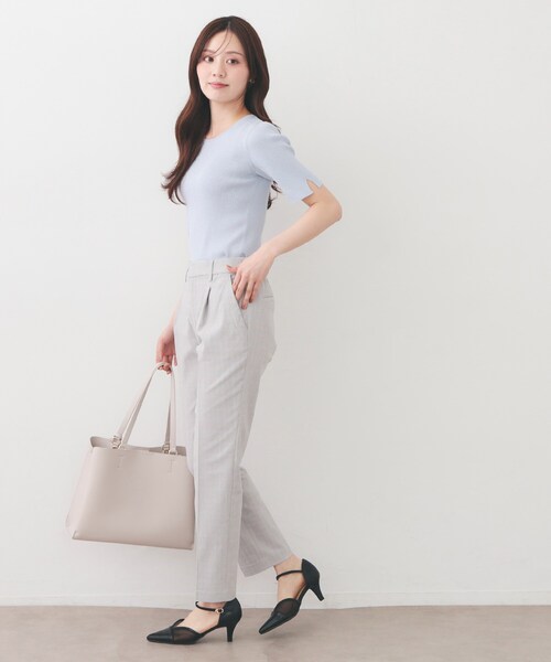 index（インデックス）の「ラメリブ半袖ニット【洗濯機OK】（ニット/セーター・レディース・ブラック系5/サックスブルー系5/ピンク系1/ホワイト系8・42/40/38/36）」の7枚目の写真