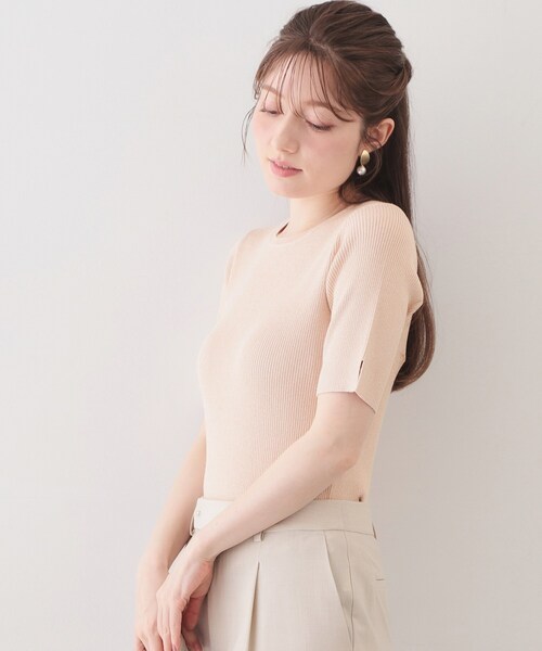 index（インデックス）の「ラメリブ半袖ニット【洗濯機OK】（ニット/セーター・レディース・ブラック系5/サックスブルー系5/ピンク系1/ホワイト系8・42/40/38/36）」の9枚目の写真