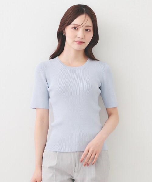 index（インデックス）の「ラメリブ半袖ニット【洗濯機OK】（ニット/セーター・レディース・ブラック系5/サックスブルー系5/ピンク系1/ホワイト系8・42/40/38/36）」の13枚目の写真