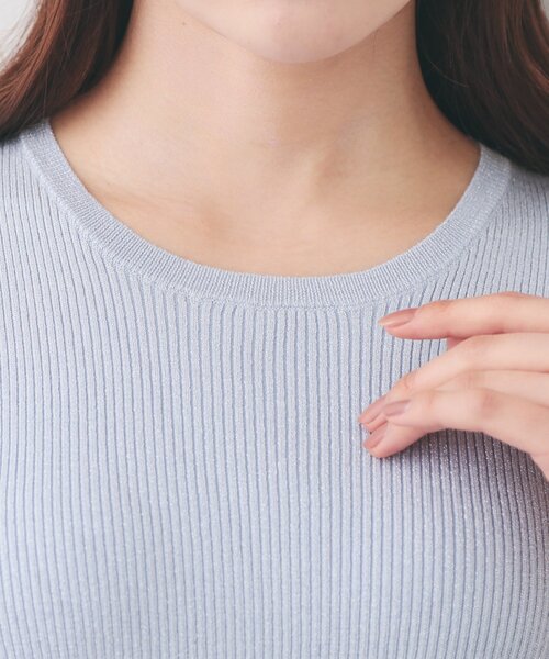 index（インデックス）の「ラメリブ半袖ニット【洗濯機OK】（ニット/セーター・レディース・ブラック系5/サックスブルー系5/ピンク系1/ホワイト系8・42/40/38/36）」の16枚目の写真