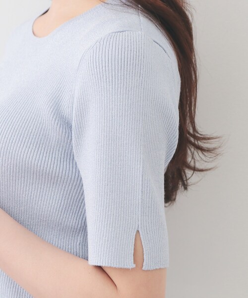 index（インデックス）の「ラメリブ半袖ニット【洗濯機OK】（ニット/セーター・レディース・ブラック系5/サックスブルー系5/ピンク系1/ホワイト系8・42/40/38/36）」の17枚目の写真