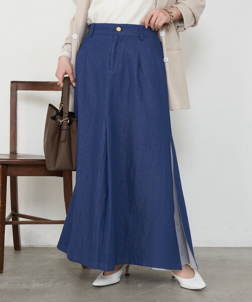 Jena espace merveilleux（ジェナ　エスパスメルヴェイユ）の「異素材デニム切替スカート（スカート・レディース・ネイビー/ブルー・FREE）」の3枚目の写真