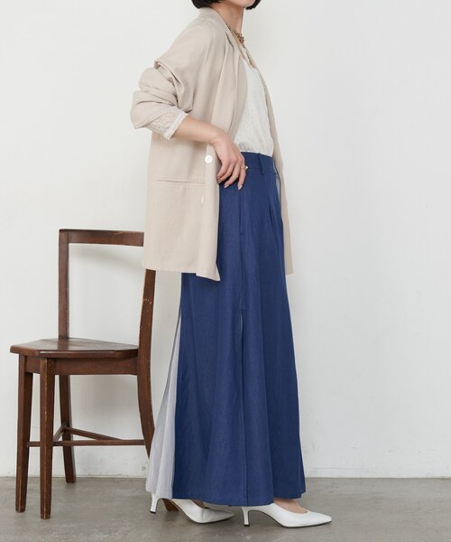 Jena espace merveilleux（ジェナ　エスパスメルヴェイユ）の「異素材デニム切替スカート（スカート・レディース・ネイビー/ブルー・FREE）」の5枚目の写真