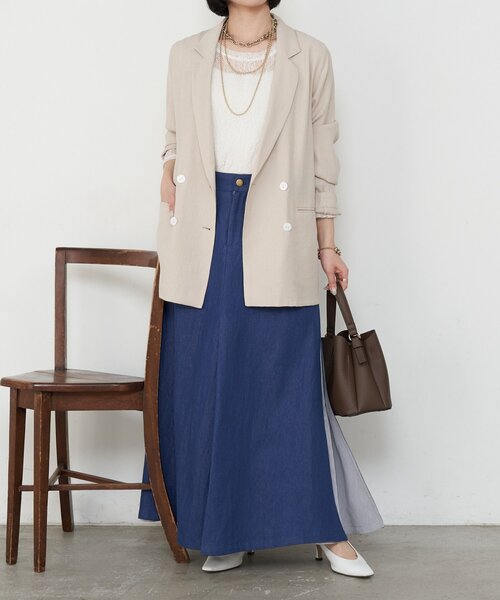 Jena espace merveilleux（ジェナ　エスパスメルヴェイユ）の「異素材デニム切替スカート（スカート・レディース・ネイビー/ブルー・FREE）」の10枚目の写真