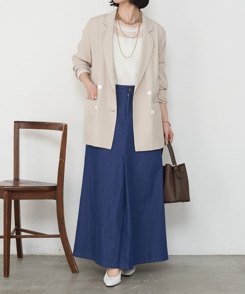 Jena espace merveilleux（ジェナ　エスパスメルヴェイユ）の「異素材デニム切替スカート（スカート・レディース・ネイビー/ブルー・FREE）」の11枚目の写真