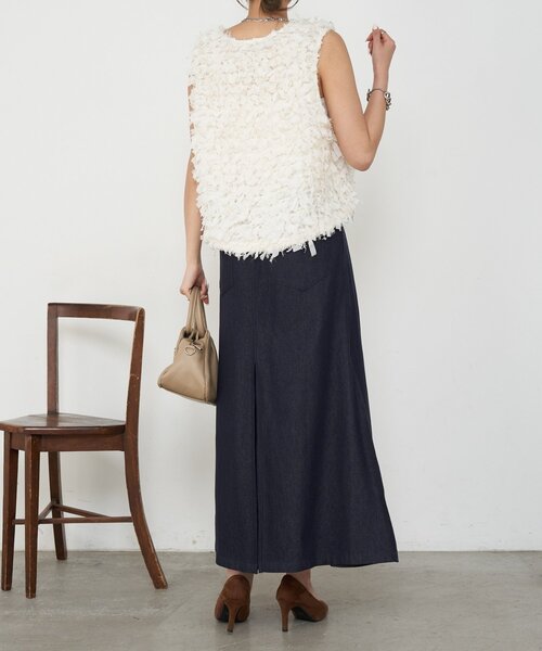 Jena espace merveilleux（ジェナ　エスパスメルヴェイユ）の「異素材デニム切替スカート（スカート・レディース・ネイビー/ブルー・FREE）」の21枚目の写真