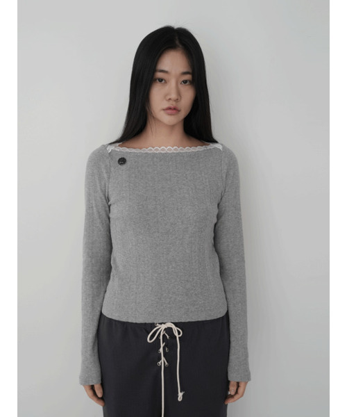 PEEVES PEEVES(フィブス フィブス)の「Lace Boat Neck Top / M.grey(Tシャツ/カットソー・レディース・その他・OS)」の1枚目の写真