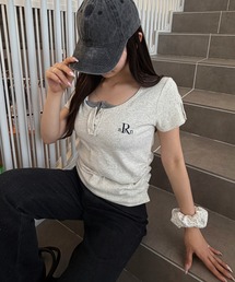 RAY CASSIN | 【無地 / ボーダー】胸刺繍Uネックヘンリー半袖Tシャツ(Tシャツ/カットソー)