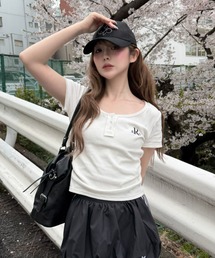 RAY CASSIN | 【無地 / ボーダー】胸刺繍Uネックヘンリー半袖Tシャツ(Tシャツ/カットソー)