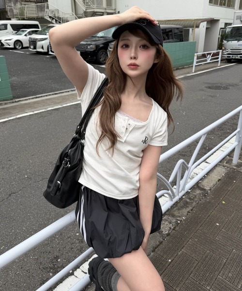 RAY CASSIN（レイカズン）の「【無地 / ボーダー】胸刺繍Uネックヘンリー半袖Tシャツ（Tシャツ/カットソー・レディース・ブラック/グレー系その他2/ホワイト/ホワイト系その他・FREE）」の13枚目の写真