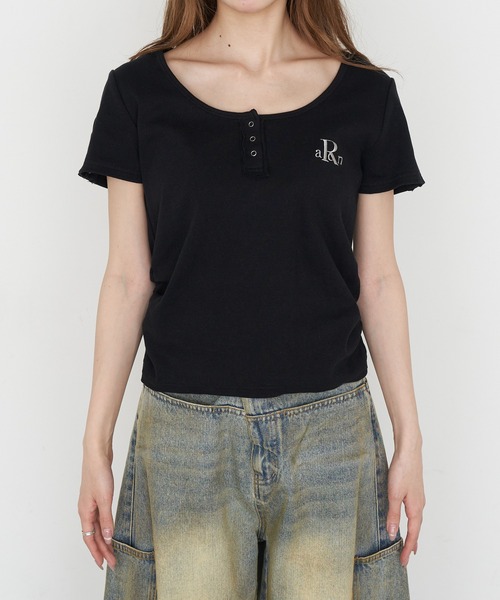 RAY CASSIN（レイカズン）の「【無地 / ボーダー】胸刺繍Uネックヘンリー半袖Tシャツ（Tシャツ/カットソー・レディース・ブラック/グレー系その他2/ホワイト/ホワイト系その他・FREE）」の20枚目の写真