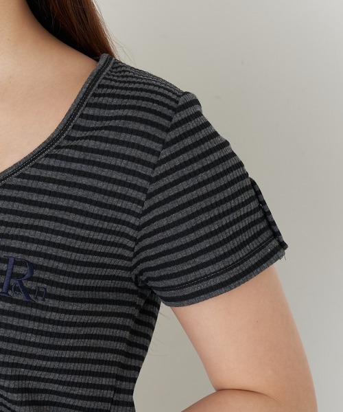 RAY CASSIN(レイカズン)の「【無地 / ボーダー】胸刺繍Uネックヘンリー半袖Tシャツ(Tシャツ/カットソー・レディース・ブラック/グレー系その他2/ホワイト/ホワイト系その他・FREE)」の20枚目の写真