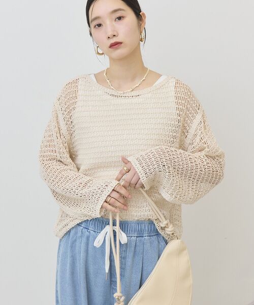 AMERICAN HOLIC（アメリカンホリック）の「刺繍メッシュプルオーバー（ニット/セーター・レディース・チャコールグレー/アイボリー・FREE）」の3枚目の写真