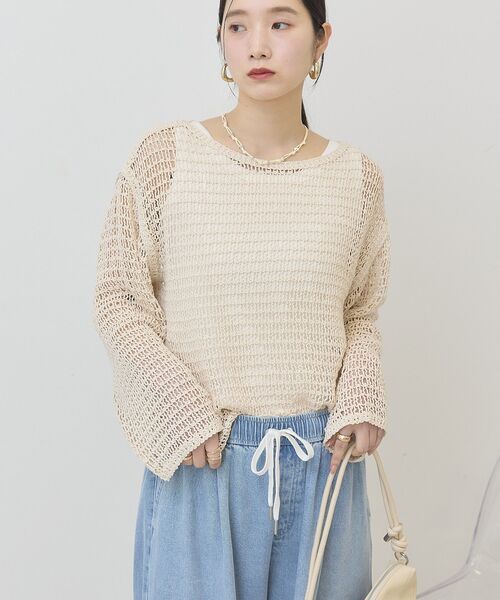 AMERICAN HOLIC（アメリカンホリック）の「刺繍メッシュプルオーバー（ニット/セーター・レディース・チャコールグレー/アイボリー・FREE）」の4枚目の写真