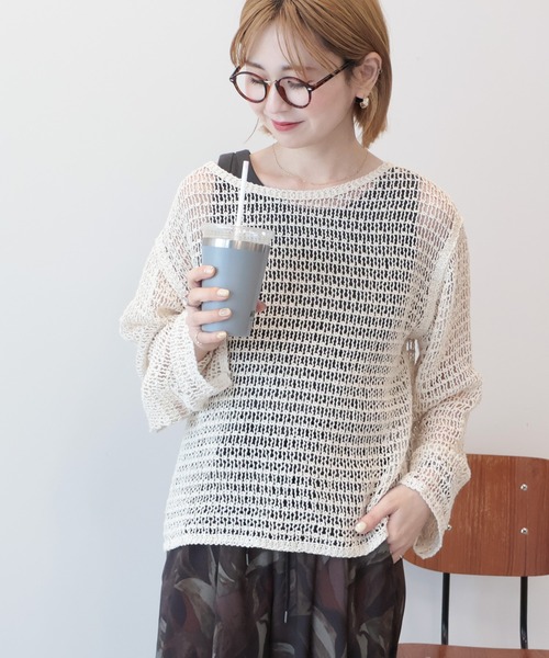 AMERICAN HOLIC（アメリカンホリック）の「刺繍メッシュプルオーバー（ニット/セーター・レディース・チャコールグレー/アイボリー・FREE）」の2枚目の写真