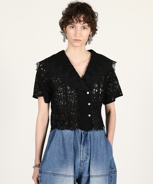 PRANK PROJECT（プランクプロジェクト）の「【2026Summer Pre-Order】スカラップレースセーラーシャツ / Scallop Lace Sailor Shirt（シャツ/ブラウス・レディース・ホワイト/ブラック・FREE）」の6枚目の写真