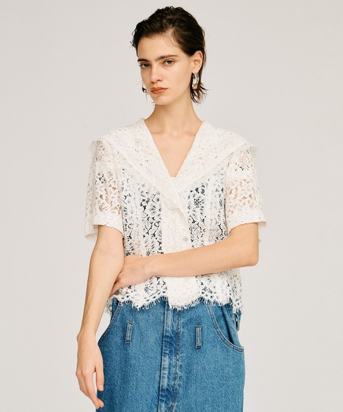 PRANK PROJECT(プランクプロジェクト)の「【Pre-Order】スカラップレースセーラーシャツ / Scallop Lace Sailor Shirt(シャツ/ブラウス・レディース・ホワイト/ブラック・FREE)」の20枚目の写真