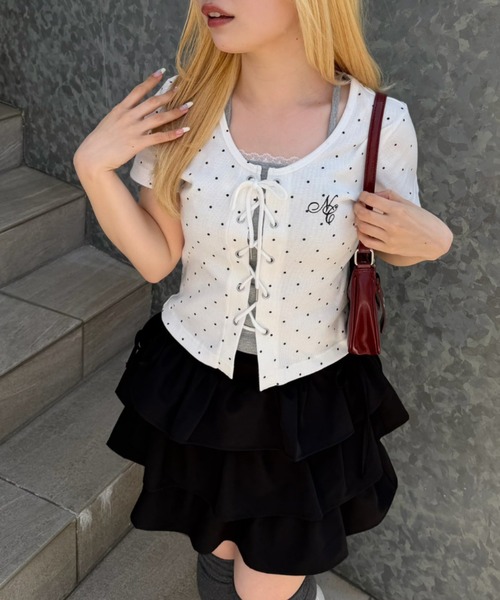 continuer de NICE CLAUP（コンティニューデナイスクラップ）の「レースUPドッキングプルオーバー（Tシャツ/カットソー・レディース・イエロー/ネイビー/ドット/その他11/オフホワイト/ボルドー/その他12/ブルー系その他・FREE）」の7枚目の写真