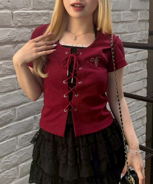 continuer de NICE CLAUP（コンティニューデナイスクラップ）の「レースUPドッキングプルオーバー（Tシャツ/カットソー・レディース・イエロー/ネイビー/ドット/その他11/オフホワイト/ボルドー/その他12/ブルー系その他・FREE）」の5枚目の写真