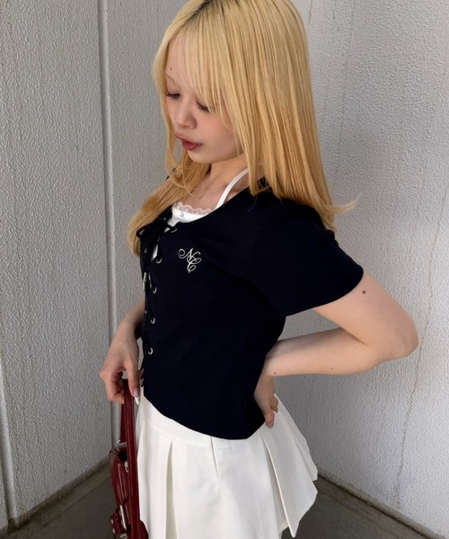 continuer de NICE CLAUP（コンティニューデナイスクラップ）の「レースUPドッキングプルオーバー（Tシャツ/カットソー・レディース・イエロー/ネイビー/ドット/その他11/オフホワイト/ボルドー/その他12/ブルー系その他・FREE）」の21枚目の写真
