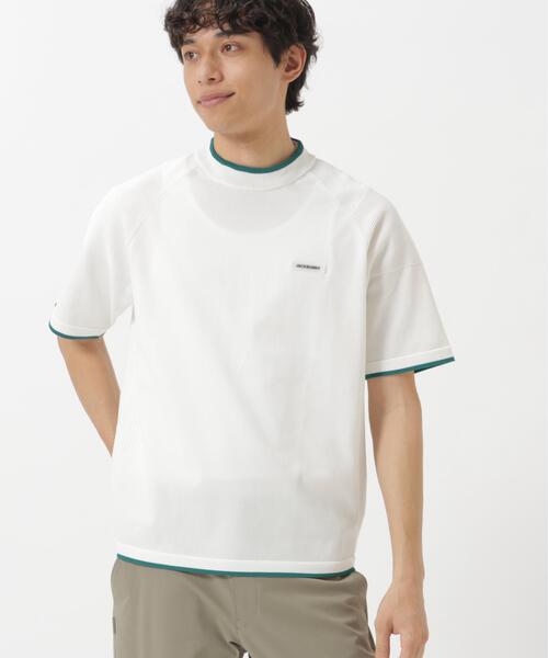 Jack Bunny!!(ジャックバニー)の「14G2P天竺度詰め半袖PEモックネックニットプルオーバー(Tシャツ/カットソー・メンズ・ホワイト/グレー・X-LARGE/LARGE/MEDIUM)」の1枚目の写真