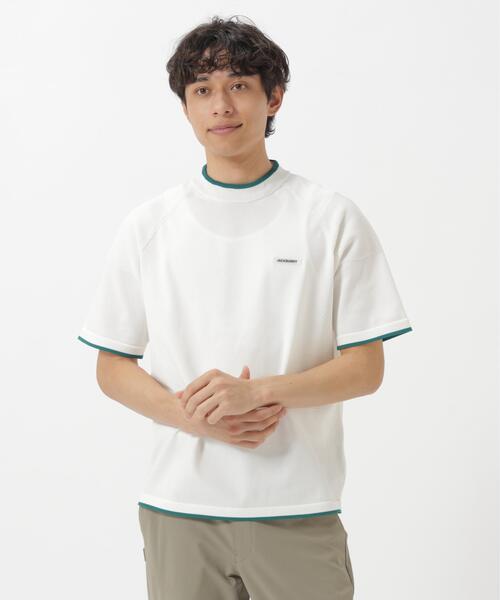 Jack Bunny!!(ジャックバニー)の「14G2P天竺度詰め半袖PEモックネックニットプルオーバー(Tシャツ/カットソー・メンズ・ホワイト/グレー・X-LARGE/LARGE/MEDIUM)」の5枚目の写真
