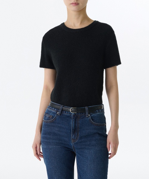 MUSINSA STANDARD WOMAN（ムシンサスタンダードウーマン）の「ウィメンズミニブークルリブ半袖ニット[ブラック]（ニット/セーター・レディース・その他・X-SMALL/SMALL/MEDIUM/LARGE）」の2枚目の写真