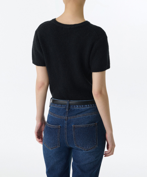 MUSINSA STANDARD WOMAN（ムシンサスタンダードウーマン）の「ウィメンズミニブークルリブ半袖ニット[ブラック]（ニット/セーター・レディース・その他・X-SMALL/SMALL/MEDIUM/LARGE）」の3枚目の写真
