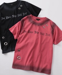 【82】スプレー加工 カモフラ柄 アイレット ショート丈 クルーネックTシャツ/ユニセックス/レディース/メンズ