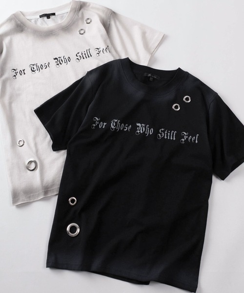 SlashDate(スラッシュデイト)の「【82】スプレー加工 カモフラ柄 アイレット ショート丈 クルーネックTシャツ/ユニセックス/レディース/メンズ(Tシャツ/カットソー・レディース・ブラック/ベージュ/カーキ/ピンク・S/M/L)」の2枚目の写真