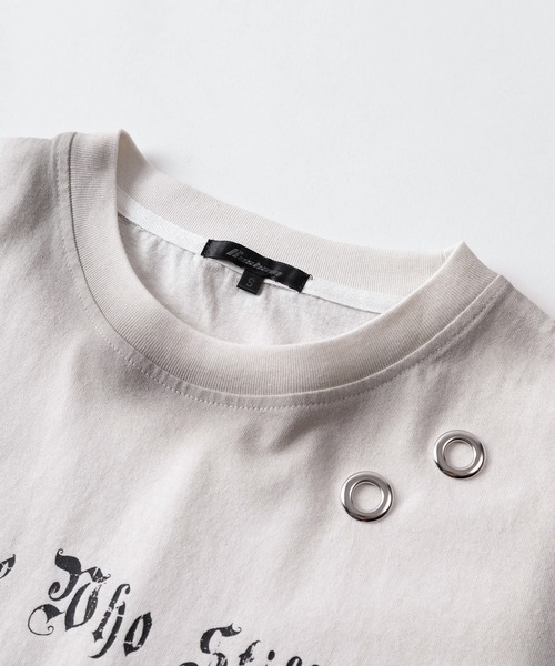 SlashDate(スラッシュデイト)の「【82】スプレー加工 カモフラ柄 アイレット ショート丈 クルーネックTシャツ/ユニセックス/レディース/メンズ(Tシャツ/カットソー・レディース・ブラック/ベージュ/カーキ/ピンク・S/M/L)」の8枚目の写真