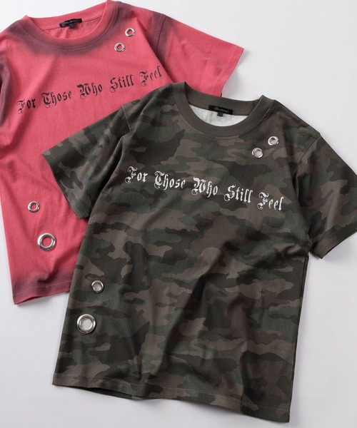 SlashDate(スラッシュデイト)の「【82】スプレー加工 カモフラ柄 アイレット ショート丈 クルーネックTシャツ/ユニセックス/レディース/メンズ(Tシャツ/カットソー・レディース・ブラック/ベージュ/カーキ/ピンク・S/M/L)」の11枚目の写真