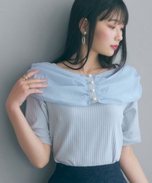 ＜大きいサイズ＞デコルテオーガンジー使いオフショル風カットソー marun