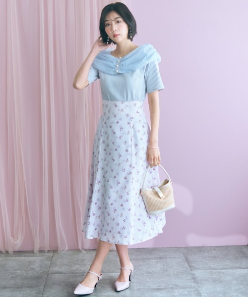 marun（マルン）の「＜大きいサイズ＞デコルテオーガンジー使いオフショル風カットソー marun（Tシャツ/カットソー・レディース・サックスブルー/ブラック・4L/3L/LL/L/5L）」の20枚目の写真