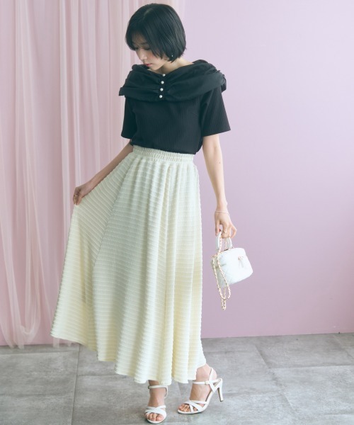 marun（マルン）の「＜大きいサイズ＞デコルテオーガンジー使いオフショル風カットソー marun（Tシャツ/カットソー・レディース・サックスブルー/ブラック・4L/3L/LL/L/5L）」の9枚目の写真