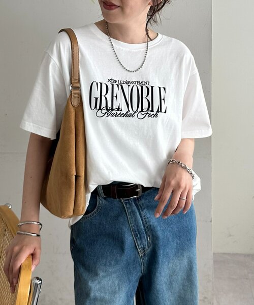 DISCOAT(ディスコート)の「GRENOBLEロゴTシャツ(Tシャツ/カットソー・レディース・オフホワイト/ベビーピンク/ブラック・FREE)」の5枚目の写真