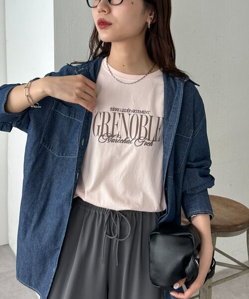 DISCOAT(ディスコート)の「GRENOBLEロゴTシャツ(Tシャツ/カットソー・レディース・オフホワイト/ベビーピンク/ブラック・FREE)」の8枚目の写真