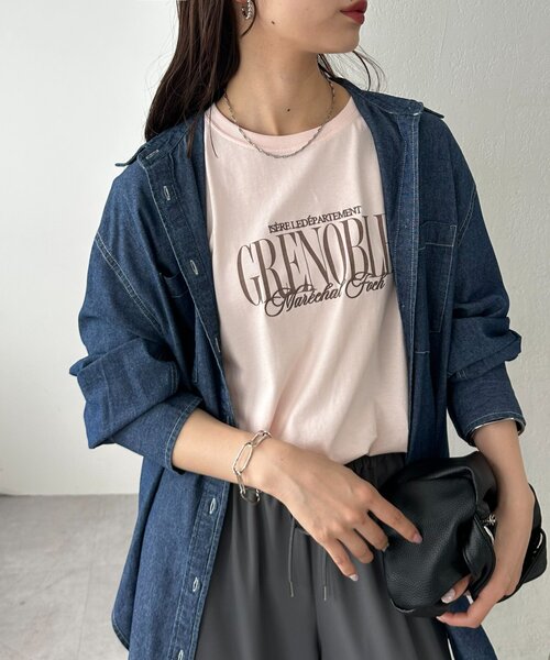 DISCOAT(ディスコート)の「GRENOBLEロゴTシャツ(Tシャツ/カットソー・レディース・オフホワイト/ベビーピンク/ブラック・FREE)」の7枚目の写真