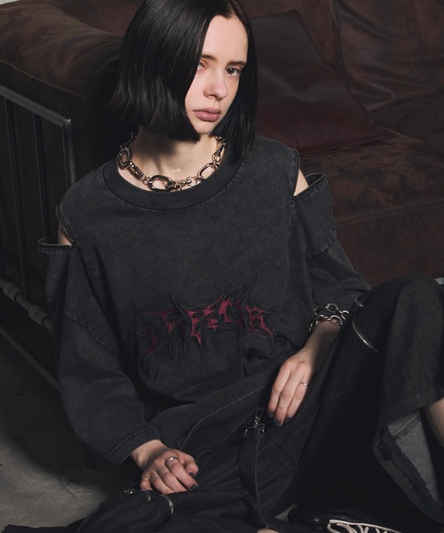 ERAR(エラー)の「【ERAR】ヴィンテージライクショルダーZIPトライバルロゴ刺繍Tシャツ(Tシャツ/カットソー・メンズ・ホワイト系1/ブラック系2/ブラック系1・XL/L/M/S)」の14枚目の写真