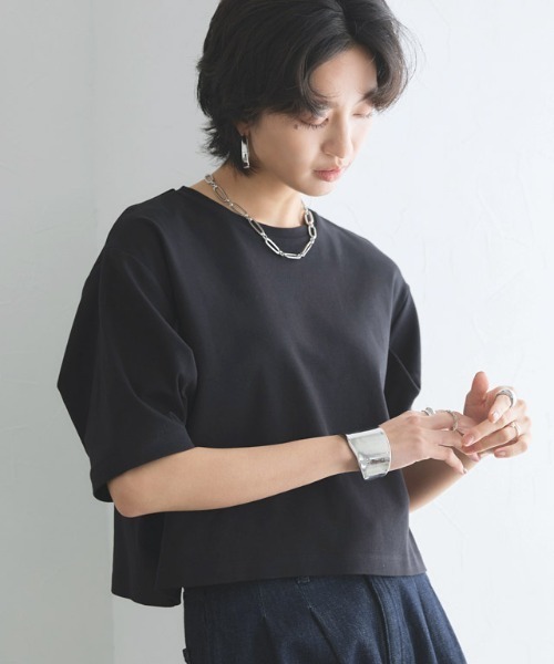RASW（ラス）の「コーマコットンボリュームハーフスリーブTシャツ（Tシャツ/カットソー・レディース・オフホワイト/ブラック・L/M）」の12枚目の写真