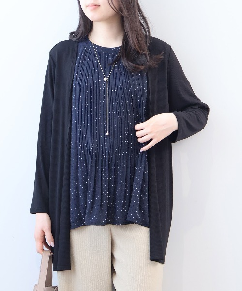 fleur by mint breeze（フルールバイミントブリーズ）の「【L～6L 大きいサイズ】【UVカット/接触冷感】【WEB限定カラーあり】テレコトッパーロングカーディガン（カーディガン/ボレロ・レディース・ブルー/グレー/ブラウン/ライトグリーン/ブラック・4L/3L/LL/5L/6L）」の2枚目の写真