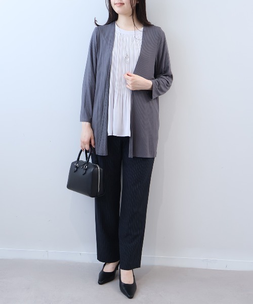 fleur by mint breeze（フルールバイミントブリーズ）の「【L～6L 大きいサイズ】【UVカット/接触冷感】【WEB限定カラーあり】テレコトッパーロングカーディガン（カーディガン/ボレロ・レディース・ブルー/グレー/ブラウン/ライトグリーン/ブラック・4L/3L/LL/5L/6L）」の9枚目の写真