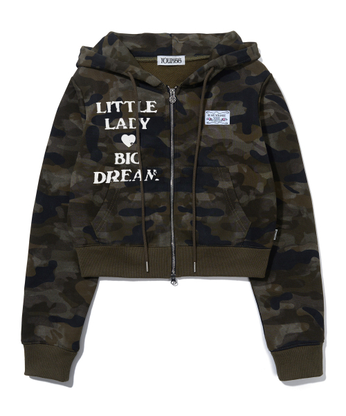 YOUHEE（ユヒ）の「CAMO CROP HOOD ZIP-UP_KHAKI（パーカー・レディース・その他・FREE）」の2枚目の写真