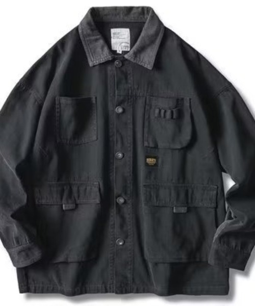Ritzy(リッツィー)の「ヴィンテージ加工 ワークスタイルのカバーオール(シャツ/ブラウス・メンズ・ブラック・L/M)」の6枚目の写真
