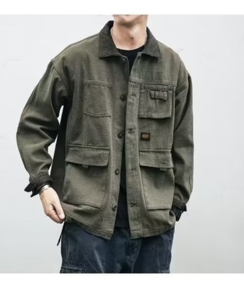 Ritzy(リッツィー)の「ヴィンテージ加工 ワークスタイルのカバーオール(シャツ/ブラウス・メンズ・ブラック・L/M)」の7枚目の写真