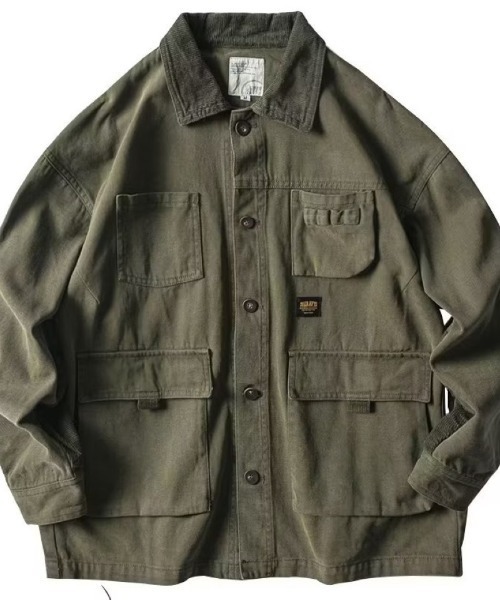 Ritzy(リッツィー)の「ヴィンテージ加工 ワークスタイルのカバーオール(シャツ/ブラウス・メンズ・ブラック・L/M)」の2枚目の写真